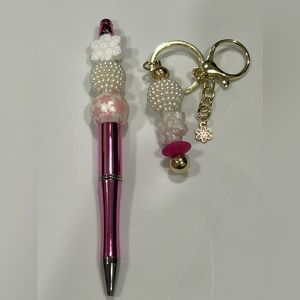 Handmade Beaded Pen and Keychain Set